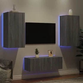 Muebles TV pared con LED 4 pzas madera ingeniería gris Sonoma von , TV-Möbel - Ref: Foro24-3216823, Preis: 188,83 €, Rabatt: %