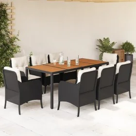 Set de comedor de jardín 9 pzas y cojines ratán sintético negro by , Garden sets - Ref: Foro24-3211865, Price: 983,92 €, Disc...