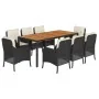 Set de comedor de jardín 9 pzas y cojines ratán sintético negro de , Conjuntos de jardín - Ref: Foro24-3211865, Precio: 958,6...