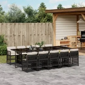 Set de comedor jardín 11 pzas con cojines ratán sintético negro by , Garden sets - Ref: Foro24-3210930, Price: 806,88 €, Disc...