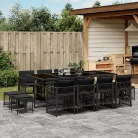 Set comedor de jardín con cojines 13 pzas ratán sintético negro by , Garden sets - Ref: Foro24-3210979, Price: 753,41 €, Disc...