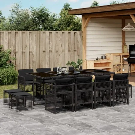 Set comedor de jardín con cojines 13 pzas ratán sintético negro de , Conjuntos de jardín - Ref: Foro24-3210979, Precio: 760,7...