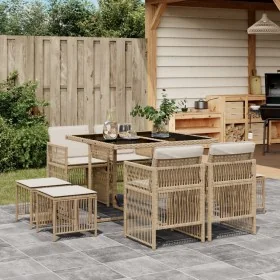 Set comedor de jardín 9 pzas con cojines ratán sintético beige by , Garden sets - Ref: Foro24-3210958, Price: 404,39 €, Disco...