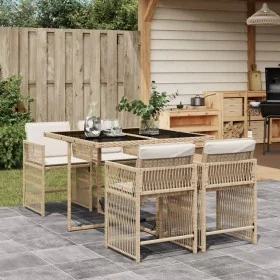 Set comedor de jardín 5 pzas con cojines ratán sintético beige by , Garden sets - Ref: Foro24-3211618, Price: 324,86 €, Disco...