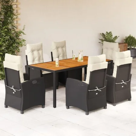 Set de comedor de jardín 7 pzas y cojines ratán sintético negro de , Conjuntos de jardín - Ref: Foro24-3212659, Precio: 872,5...