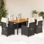 Set de comedor de jardín 7 pzas y cojines ratán sintético negro de , Conjuntos de jardín - Ref: Foro24-3212659, Precio: 872,5...