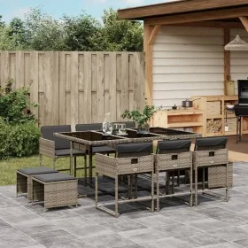 Set de comedor de jardín 11 pzas y cojines ratán sintético gris von , Gartensets - Ref: Foro24-3211328, Preis: 521,24 €, Raba...