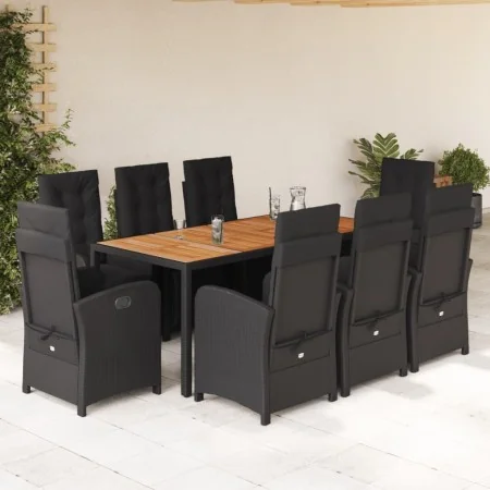 Set de comedor de jardín 9 pzas y cojines ratán sintético negro by , Garden sets - Ref: Foro24-3212479, Price: 1,00 €, Discou...