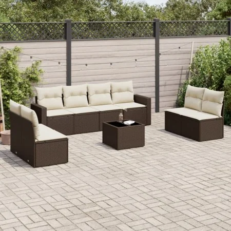 Set de sofás de jardín 9 pzas y cojines ratán sintético marrón by , Garden sets - Ref: Foro24-3218853, Price: 556,41 €, Disco...