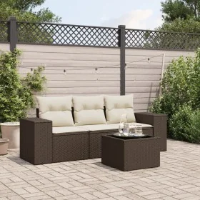 Set de sofás de jardín 4 pzas y cojines ratán sintético marrón by , Garden sets - Ref: Foro24-3254610, Price: 287,97 €, Disco...