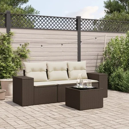 Set de sofás de jardín 4 pzas y cojines ratán sintético marrón by , Garden sets - Ref: Foro24-3254610, Price: 287,82 €, Disco...