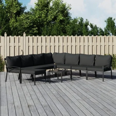 Juego de muebles de jardín 9 piezas acero con cojines gris by , Garden sets - Ref: Foro24-3187950, Price: 845,16 €, Discount: %