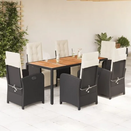 Set de comedor de jardín 7 pzas y cojines ratán sintético negro de , Conjuntos de jardín - Ref: Foro24-3212472, Precio: 1,00 ...