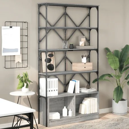 Estantería madera ingeniería y metal gris Sonoma 100x26x180 cm de , Librerías y estanterías - Ref: Foro24-845429, Precio: 109...