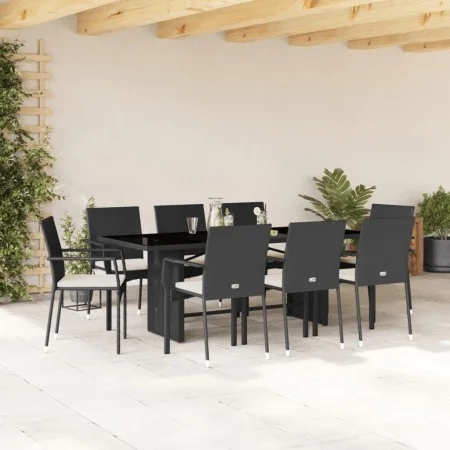Set de comedor de jardín 9 pzas y cojines ratán sintético negro by , Garden sets - Ref: Foro24-3213495, Price: 674,25 €, Disc...
