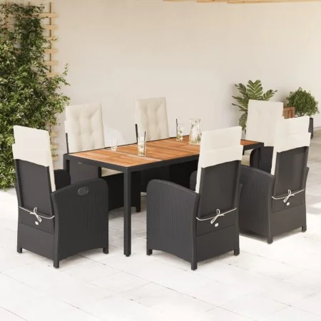 Set de comedor de jardín 7 pzas y cojines ratán sintético negro de , Conjuntos de jardín - Ref: Foro24-3212227, Precio: 839,0...