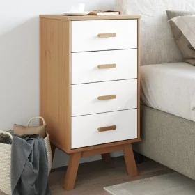 Mesita de noche OLDEN madera maciza de pino blanco y marrón by , Nightstands - Ref: Foro24-358587, Price: 117,70 €, Discount: %