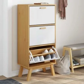 Zapatero OLDEN madera maciza pino blanco y marrón 55x35x120 cm by , Shoe racks and shoe organizers - Ref: Foro24-358620, Pric...