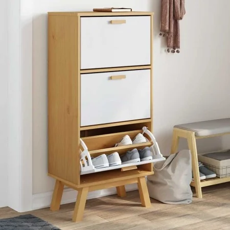 Zapatero OLDEN madera maciza pino blanco y marrón 55x35x120 cm by , Shoe racks and shoe organizers - Ref: Foro24-358620, Pric...