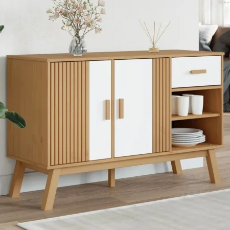 Aparador OLDEN madera maciza pino blanco y marrón 114x43x73,5cm de , Aparadores - Ref: Foro24-358608, Precio: 158,04 €, Descu...