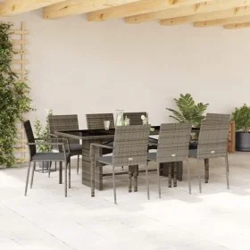Set comedor jardín 9 pzas y cojines ratán sintético gris by , Garden sets - Ref: Foro24-3213497, Price: 623,71 €, Discount: %