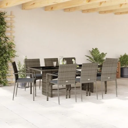 Set comedor jardín 9 pzas y cojines ratán sintético gris by , Garden sets - Ref: Foro24-3213497, Price: 626,44 €, Discount: %