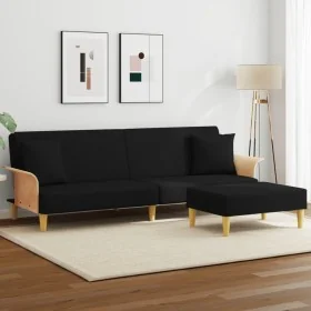 Sofá cama de 2 plazas con almohadas y taburete terciopelo negro von , Sofas - Ref: Foro24-3216217, Preis: 367,36 €, Rabatt: %