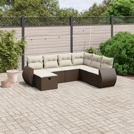 Juego de sofás de jardín 7 piezas con cojines ratán PE marrón by , Garden sets - Ref: Foro24-3264149, Price: 480,35 €, Discou...
