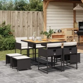 Set de comedor de jardín 9 pzas y cojines ratán sintético negro by , Garden sets - Ref: Foro24-3211323, Price: 414,06 €, Disc...