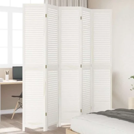 Biombo separador de 5 paneles madera maciza Paulownia blanco by , Room dividers - Ref: Foro24-358840, Price: 179,77 €, Discou...