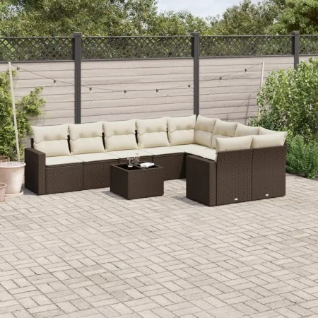 Set of 10 garden sofas and cushions synthetic rattan brown by , Garden sets - Ref: Foro24-3219443, Price: 647,73 €, Discount: %
