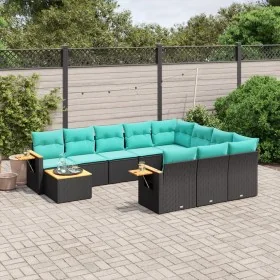 Set de sofás de jardín 11 pzas y cojines ratán sintético negro by , Garden sets - Ref: Foro24-3227205, Price: 815,67 €, Disco...