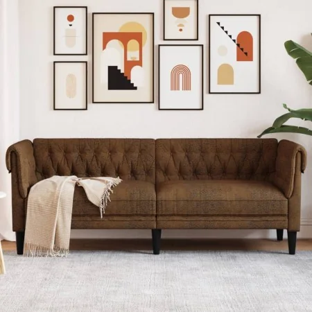 Sofá Chesterfield de 3 plazas tela marrón by , Sofas - Ref: Foro24-372564, Price: 368,18 €, Discount: %