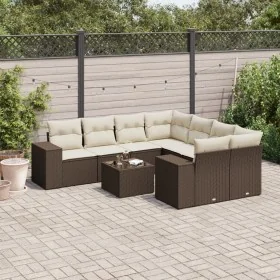 Set de sofás de jardín 9 pzas y cojines ratán sintético marrón by , Modular outdoor sofas - Ref: Foro24-3222362, Price: 602,3...