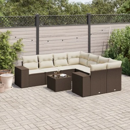 Set de sofás de jardín 9 pzas y cojines ratán sintético marrón by , Modular outdoor sofas - Ref: Foro24-3222362, Price: 602,3...