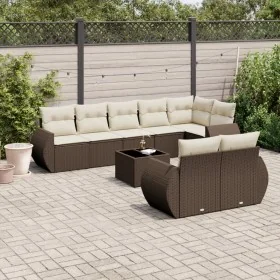Set de sofás de jardín 9 pzas y cojines ratán sintético marrón by , Modular outdoor sofas - Ref: Foro24-3221632, Price: 663,3...