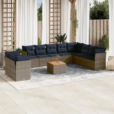 Set de sofás de jardín 11 pzas y cojines ratán sintético gris von , Gartensets - Ref: Foro24-3256054, Preis: 794,06 €, Rabatt: %