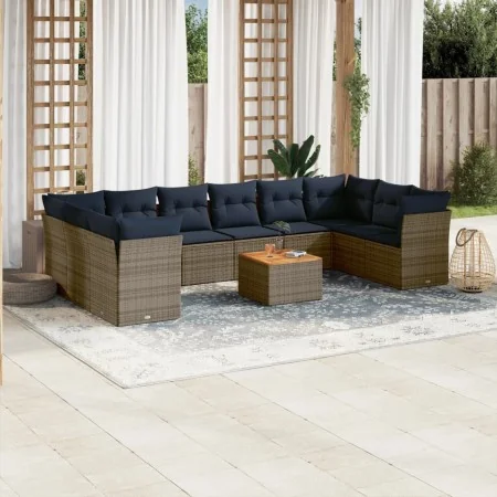 Set de sofás de jardín 11 pzas y cojines ratán sintético gris by , Garden sets - Ref: Foro24-3256166, Price: 775,63 €, Discou...
