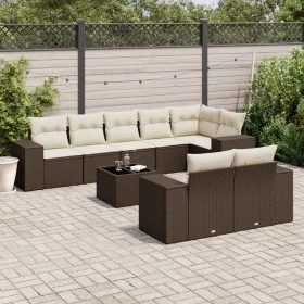 Set de sofás de jardín 9 pzas y cojines ratán sintético marrón de , Conjuntos de jardín - Ref: Foro24-3222832, Precio: 652,03...
