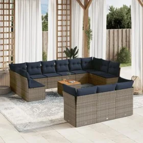 Set de sofás de jardín y cojines 14 pzas ratán sintético gris by , Garden sets - Ref: Foro24-3256257, Price: 1,00 €, Discount: %