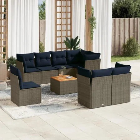 Set de sofás de jardín 9 pzas con cojines ratán sintético gris by , Garden sets - Ref: Foro24-3256075, Price: 669,18 €, Disco...