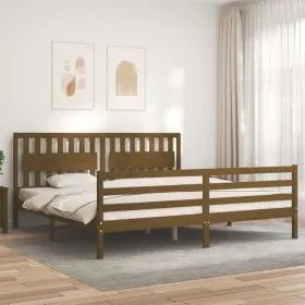 Honey brown solid wood bed frame and headboard 200x200 cm by vidaXL, Beds and slatted bases - Ref: Foro24-3194334, Price: 185...