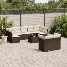 Set de sofás de jardín 10 pzas y cojines ratán sintético marrón by , Garden sets - Ref: Foro24-3218163, Price: 642,52 €, Disc...
