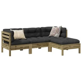 Juego de sofás jardín 4 pzas con cojines madera pino impregnada von , Gartensets - Ref: Foro24-3299383, Preis: 359,10 €, Raba...
