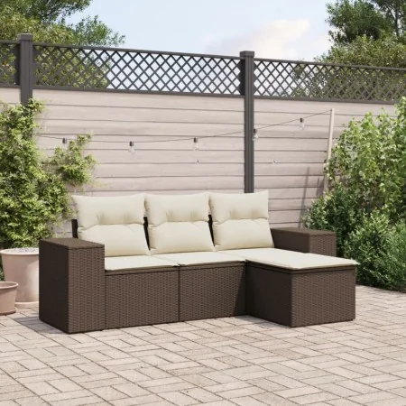 Set de sofás de jardín 4 pzas y cojines ratán sintético marrón by , Modular outdoor sofas - Ref: Foro24-3222472, Price: 273,5...