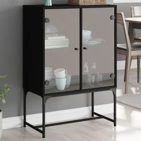 Armario auxiliar con puertas de vidrio negro 69x37x100 cm by , Sideboards - Ref: Foro24-836547, Price: 89,67 €, Discount: %