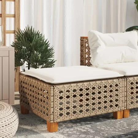 Taburete de jardín y cojín ratán sintético beige 63,5x56x32 cm von , Hocker für den Außenbereich - Ref: Foro24-365934, Preis:...