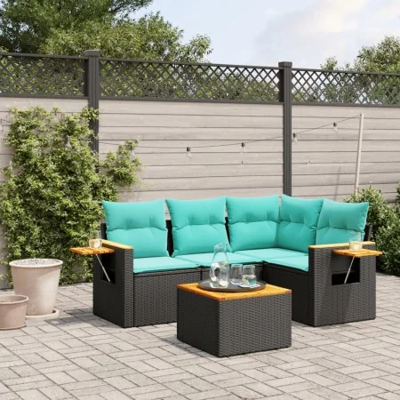 Set de sofás de jardín 5 pzas con cojines ratán sintético negro by , Garden sets - Ref: Foro24-3226778, Price: 395,90 €, Disc...