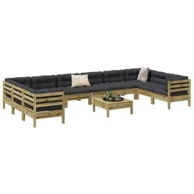 Set de sofás jardín 11 pzas con cojines madera pino impregnada by , Garden sets - Ref: Foro24-3299650, Price: 989,27 €, Disco...
