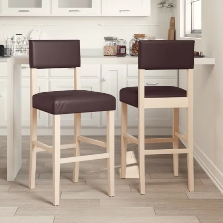 Taburetes altos 2 uds madera maciza de caucho y cuero sintético by , Kitchen stools - Ref: Foro24-4006197, Price: 81,01 €, Di...